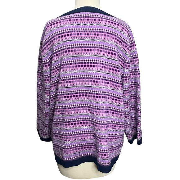 Talbots Cardigan Sweater Womens XL Purple Blue Fair Isle Striped Lambswool Cozy - Picture 5 of 14